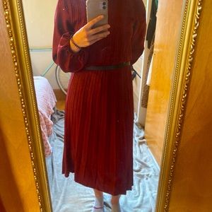 Burgundy pleated dress
